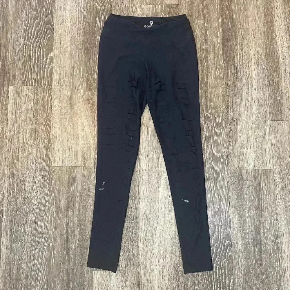 Womens 90 Degree by Reflex Black Slashed Leggings - XS